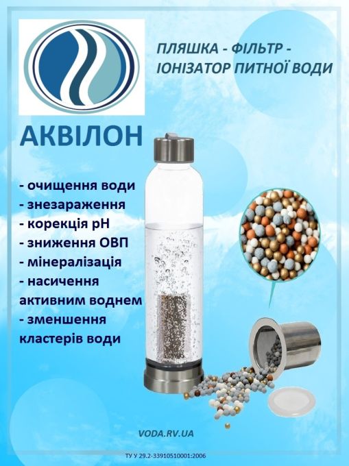 Пляшка - фільтр - іонізатор для питної води "Аквілон".